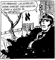 Corto in primo piano, seduto. testo: corto - sto pensando che dovrei decidermi a partire. Ogni volta che vengo a Venezia mi impigrisco.